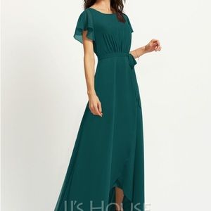 JJ’s House A-Line Scoop Neck Asymmetrical Chiffon Bridesmaid Dress Peacock